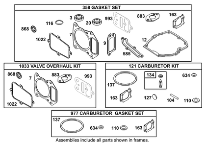 Carburetor Overhaul Kit Assembly Engine Gts-200 Diagram and Parts List for 105-1293  Toro Lawn Mower