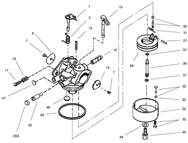 Carburetor Tecumseh #640052 Diagram and Parts List for 38084 9900001 - 9999999 Toro Snow Blower