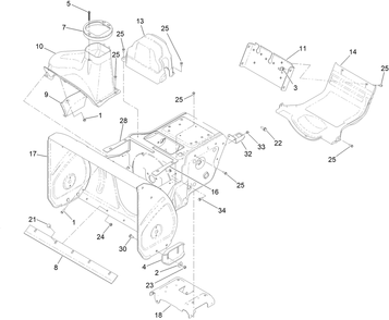 Main Frame And Auger Housing Assembly Diagram and Parts List for 31875 413000000 - 414119399 Toro Snow Blower