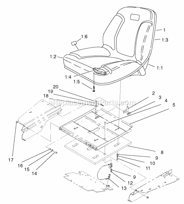Seat Assembly Diagram and Parts List for 74804TE 220000001-220999999 Toro Lawn Mower