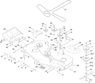 60in Deck Assembly Diagram and Parts List for 76602 400000000 - 412999999 Toro Lawn Tractor