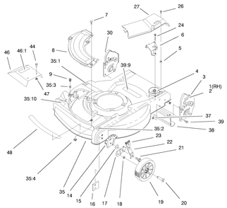 Housing Assembly Diagram and Parts List for 20716 9900001 - 9999999 Toro Lawn Mower