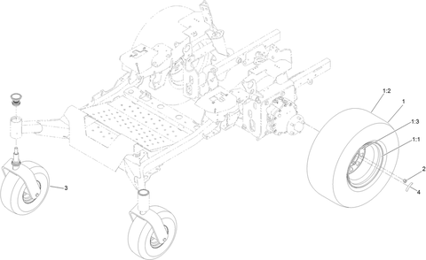 Rear Wheel And Caster Wheel Assembly Diagram and Parts List for 72096 406343181-407109999 Toro Lawn Tractor