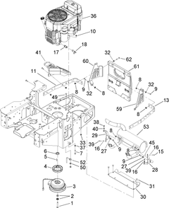 Engine, Clutch And Muffler Assembly Diagram and Parts List for 74415 (250000001-250005000)(2005) Toro Lawn Mower