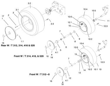 Wheel Assemblies Diagram and Parts List for 73422 7900001 - 7999999 Toro Lawn Tractor