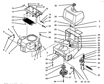 Frame, Engine, Fuel Tank, Clutch & Cooler Ass-Y Diagram and Parts List for 30186 590001 - 599999 Toro Lawn Tractor Accessories