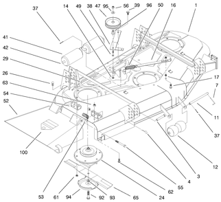 Deck And Spindle Assembly Diagram and Parts List for 30753 990001 - 999999 Toro Lawn Mower