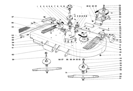 42" Mower Deck Assembly (Optional) Diagram and Parts List for 55402 1000001 - 1999999 Toro Lawn Tractor