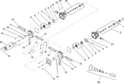 Tandem Pump Assembly Diagram and Parts List for 74264TE (280000001-280999999)(2008) Toro Lawn Mower