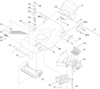 Housing Assembly Diagram and Parts List for 20952 316000001 - 316999999 Toro Lawn Mower