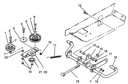 Idler And Pedal Shaft Assembly Diagram and Parts List for 42-16BE01 2000001 - 2999999 Toro Lawn Tractor