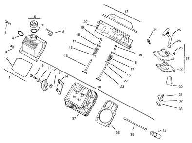 Cylinder Head, Valve & Breather Diagram and Parts List for 30612 890001 - 899999 Toro Lawn Tractor