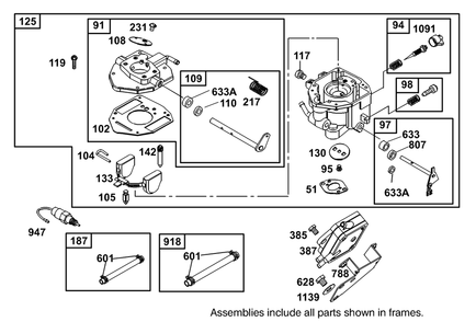 Carburetor And Fuel Pump Assembly  Briggs And Stratton 303447-1319-E1 Diagram and Parts List for 12004 230000001 - 230999999 Toro Lawn Tractor