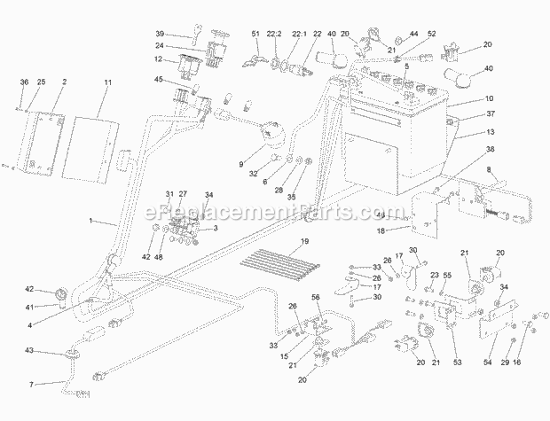 Battery And Electrical Assembly Diagram and Parts List for 74585 316000001-316999999 Toro Lawn Mower