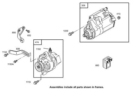 Starter Motor And Alternator Assembly Diagram and Parts List for 74281TE (270000001-270000300)(2007) Toro Lawn Tractor