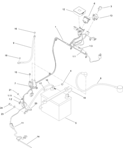 Electrical Harness And Battery Assembly Diagram and Parts List for 44409 407700000-409999999 Toro Lawn Mower