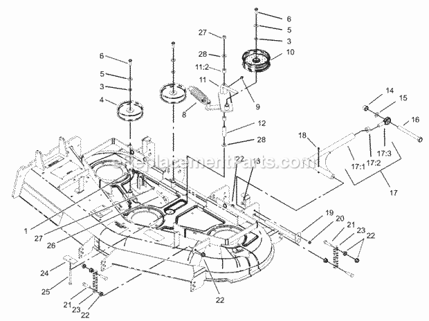 Idler, Pulley/Lift Strut, Chain Assembly Diagram and Parts List for 74179 230005001-230006000 Toro Lawn Mower