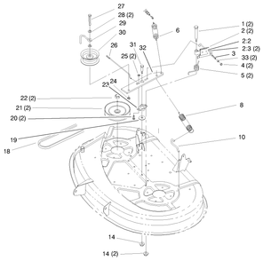 Pulley & Belt Assembly (38" Cutting Unit) Diagram and Parts List for 71185 7900001 - 7999999 Toro Lawn Tractor