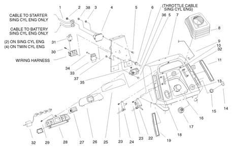 Dash Assembly Diagram and Parts List for 73580 9900001 - 9999999 Toro Lawn Tractor