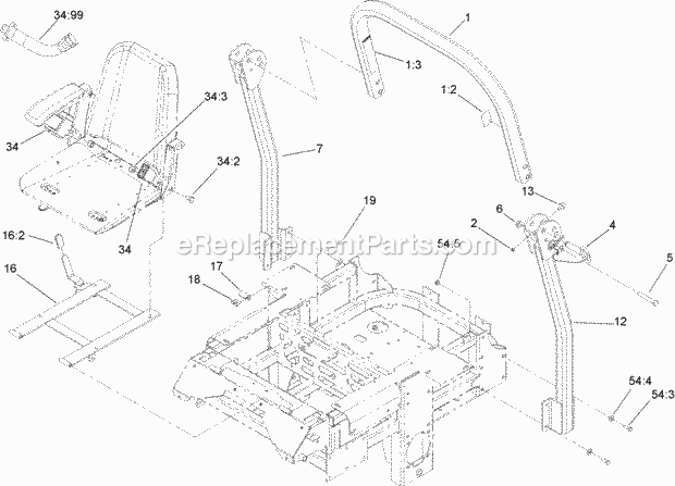 Roll-Over Protection System Assembly No. 108- Diagram and Parts List for 74282 280000001-280999999 Toro Lawn Mower
