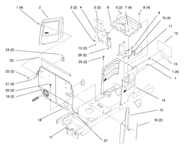 Hoodstand And Firewall Diagram and Parts List for 72102 8900001 - 8900399 Toro Lawn Tractor