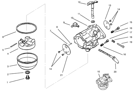 Carburetor Diagram and Parts List for 73363 7900001 - 7999999 Toro Lawn Tractor