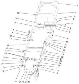Handle And Control Assembly Diagram and Parts List for 20045 9900001 - 9999999 Toro Lawn Mower