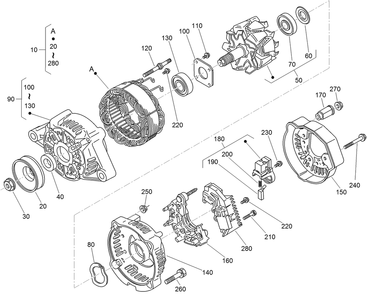 Alternator Components Assembly Diagram and Parts List for 74264TE (314000001-314999999)(2014) Toro Lawn Mower