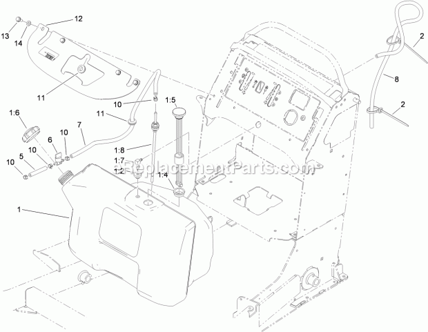 Fuel Tank Assembly Diagram and Parts List for 74551 310000001-310999999 Toro Lawn Mower