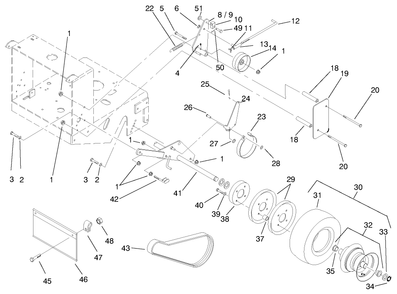 Wheel, Brakes And Traction Belts Diagram and Parts List for 30194 990001 - 990200 Toro Lawn Mower