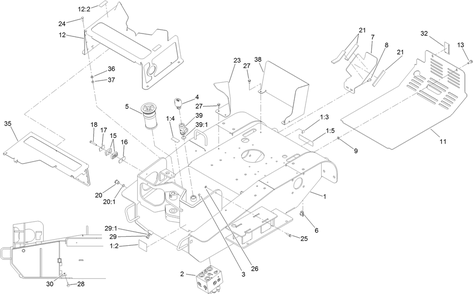 Main Frame Assembly Diagram and Parts List for 23214 404320000 - 405799999 Toro Stump Grinder
