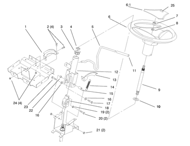 Steering Wheel And Tilt Diagram and Parts List for 72045 8900001 - 8900399 Toro Lawn Tractor