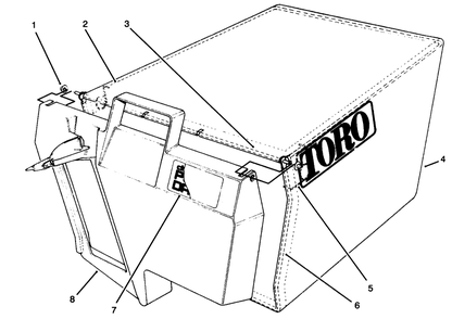 Grass Bag Assembly No. 11-0189 Diagram and Parts List for 20763B 39000001 - 39999999 Toro Lawn Mower