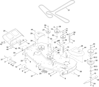 60in Deck Assembly Diagram and Parts List for 76601 413000000 - 414709525 Toro Lawn Tractor