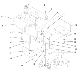 Fuel Tank Assembly Diagram and Parts List for 73363 7900001 - 7999999 Toro Lawn Tractor