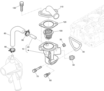 Water Flange And Thermostat Assembly Diagram and Parts List for 74264TE (314000001-314999999)(2014) Toro Lawn Mower