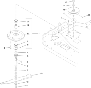 Sheave, Spindle And Blade Assembly Diagram and Parts List for 39934 (310000001-310999999)(2010) Toro Lawn Mower