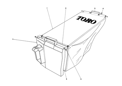 Grass Bag Assembly Diagram and Parts List for 20698 8000001 - 8999999 Toro Lawn Mower