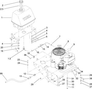 Engine And Fuel Tank Assembly Diagram and Parts List for 39984 (280000001-280999999)(2008) Toro Lawn Mower