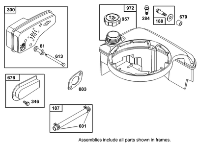 Muffler And Fuel Tank Assembly Briggs And Stratton 127802-0640-01 Diagram and Parts List for 20444 5900001 - 5999999 Toro Lawn Mower