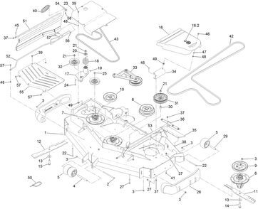 Deck Assembly Diagram and Parts List for 74942TE (316000001-316999999)(2016) Toro Lawn Tractor