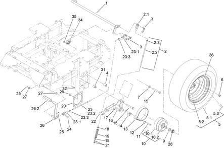 Main Frame And Rear Wheel Assembly Diagram and Parts List for 74274 (313000001-313999999)(2013) Toro Lawn Mower