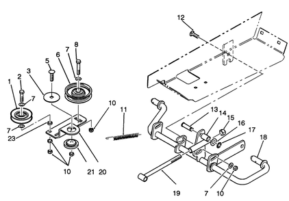 Idler And Pedal Shaft Assembly Diagram and Parts List for R2-16BE01 2000001 - 2999999 Toro Lawn Tractor