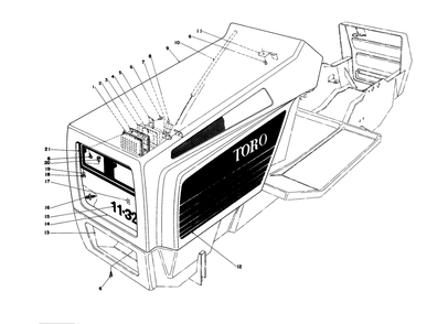 Hood Assembly Model 57360 Diagram and Parts List for 57360 9000001 - 9999999 Toro Lawn Tractor