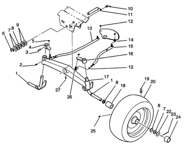 Front Axle Assembly Diagram and Parts List for 42-16BE01 2000001 - 2999999 Toro Lawn Tractor
