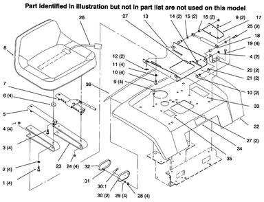 Fender, Seat Diagram and Parts List for 73422 6900001 - 6999999 Toro Lawn Tractor
