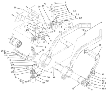 Hydraulic Assembly Diagram and Parts List for 74187 (200000001-200000500)(2000) Toro Lawn Mower