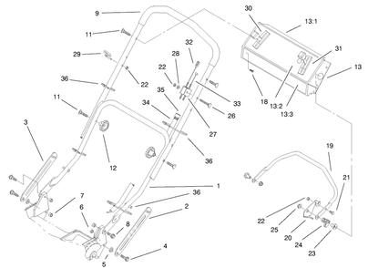 Handle Assembly Diagram and Parts List for 20786 9900001 - 9999999 Toro Lawn Mower