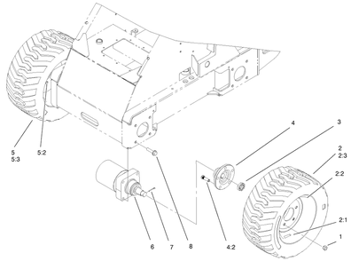 Wheel And Motor Assembly Diagram and Parts List for 22305TE 990001 - 999999 Toro Lawn Tractor Accessories