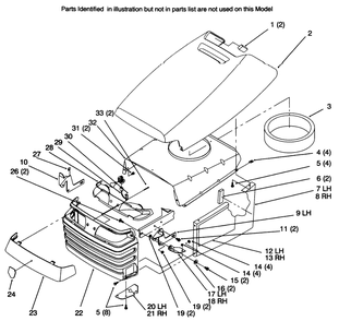 Hood And Grill Diagram and Parts List for 72045 6900001 - 6999999 Toro Lawn Tractor